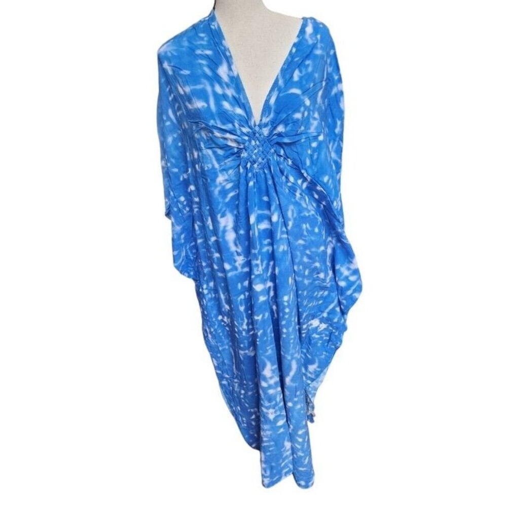 Tie-Dye Kaftan Maxi Viscose Boho One Size Lounger Casual Summer Dress Beachwear